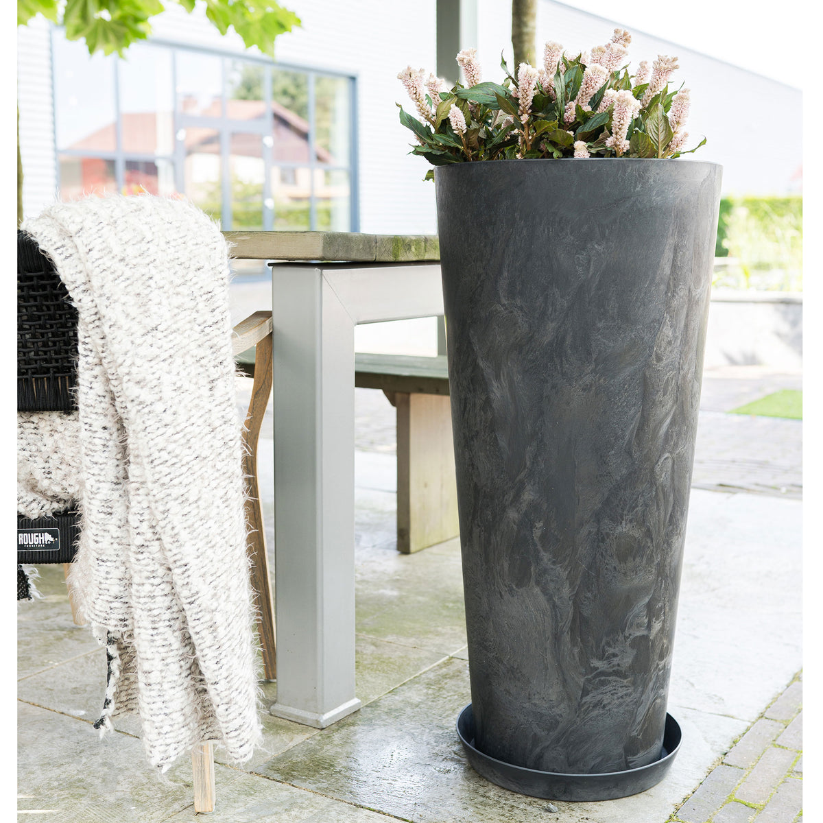 Artstone Hoher Blumentopf Claire rund schwarz