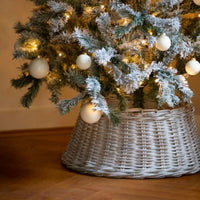 Rattan-Weihnachtsbaumhülse rund Weiß
