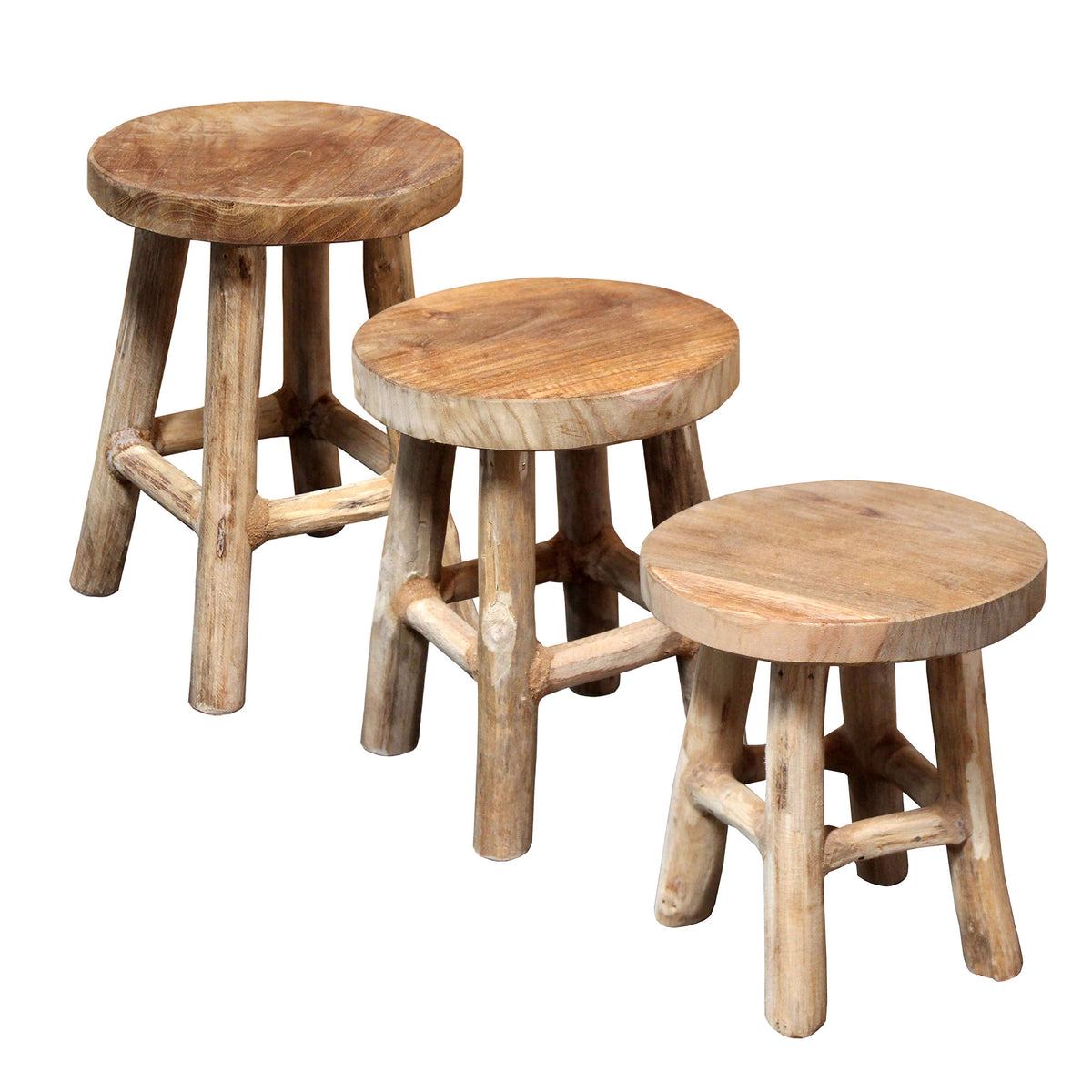 3x Holzhocker rund braun