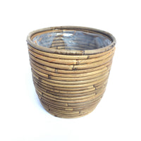 Rattan Ziertopf Macrame 'Ballon Stripe' braun inkl. Pflanzenhänger